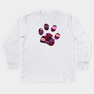 Black paw print with lips Kids Long Sleeve T-Shirt